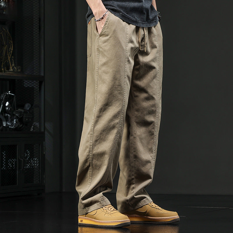 Trendy thin American retro slacks, men's spring and summer, versatile, loose plus-size trousers, men's straight-leg cargo pants