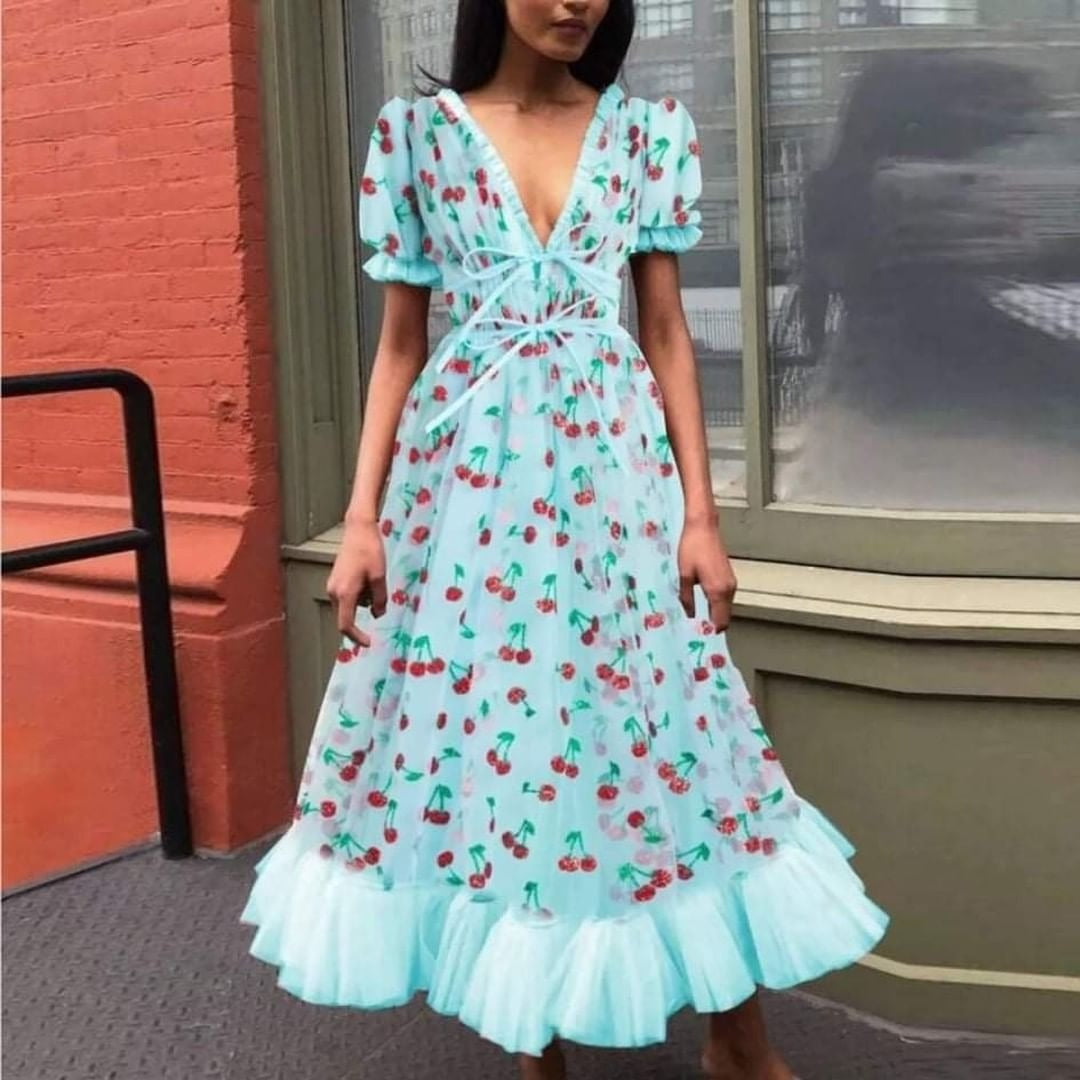 2023 Cross Border Dress French Strawberry Four Color Sequins Sweet Long Skirt Mesh Tie Slim Fit Fashion Dress