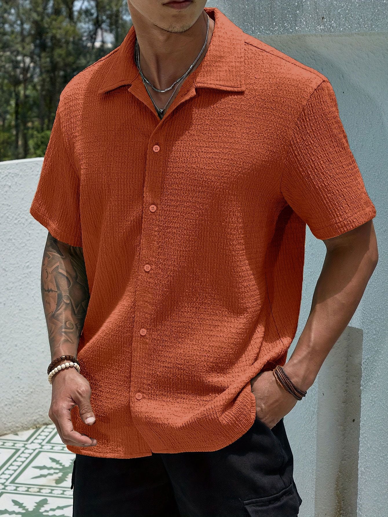 Exclusive for temu shein amazon cross-border foreign trade men's shirt 2024 summer new men's solid color short
