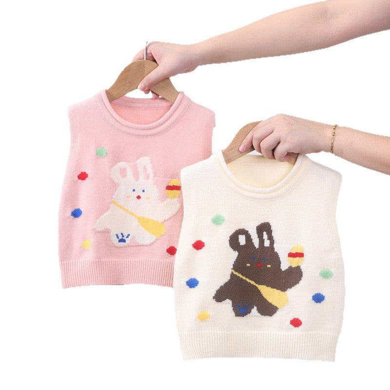 Girls' knitted vests, foreign style, outer wear, girls' 2025 autumn Maillard spring clothes, baby sweaters, spring and autumn vest trends