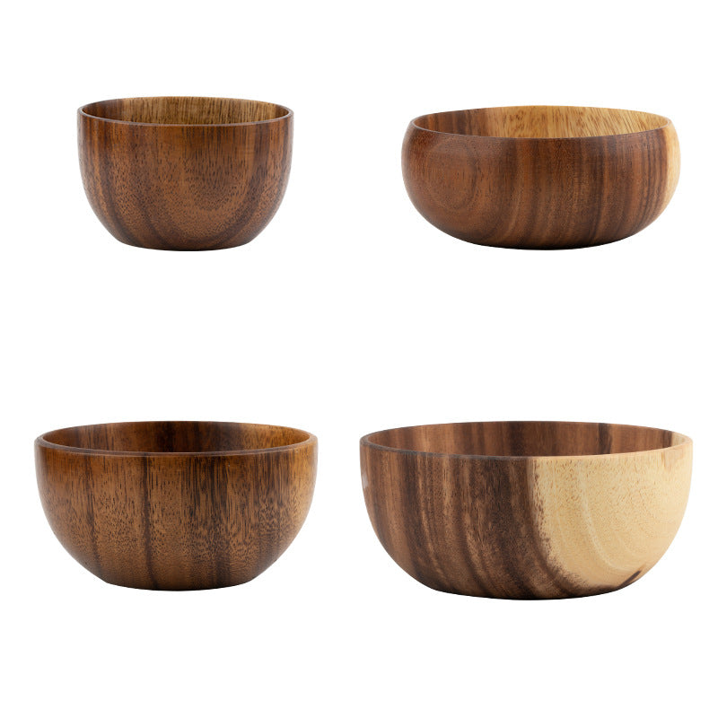 Acacia Wood Japanese Style Children's Wooden Bowl Creative Baby Wooden Ramen Rice Bowl Soup Bowl Instant Noodle Bowl Ins Tableware Set