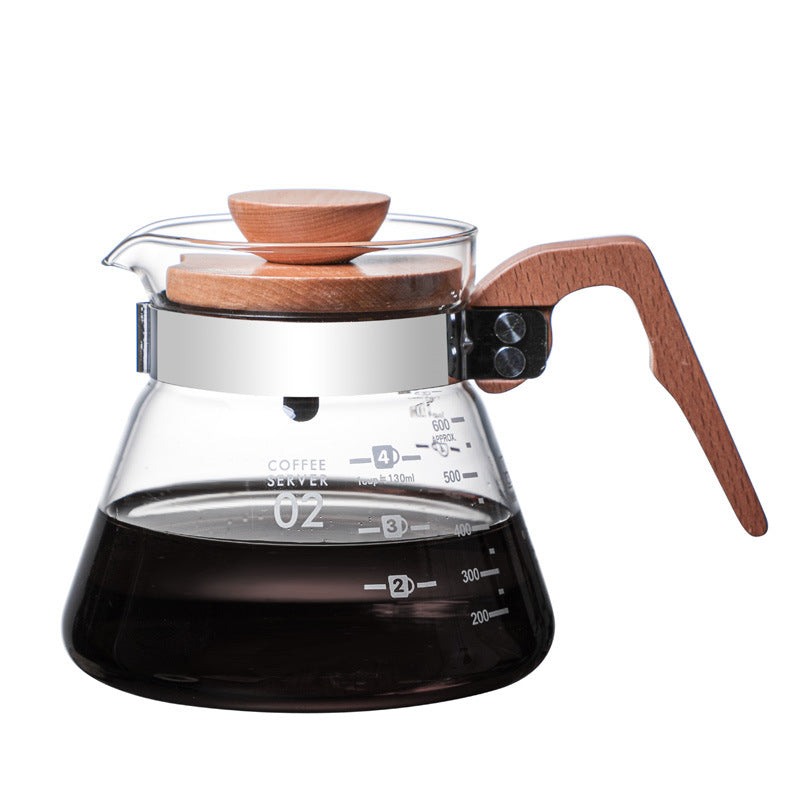 Blowing Thickened Glass Coffee Pot Set Rubber Wood Handle Sharing Pot Coffee Cup Manufacturers Bulk Stock
