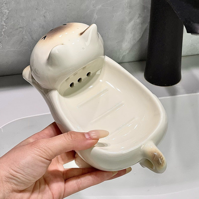 The new high-value light luxury ceramic soap tray is free of punching and draining holes, and the design of household goodies is bathroom soap storage