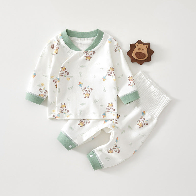 Baby set spring and autumn high-waisted cotton class A male and female baby split long sleeve pants newborn underwear set