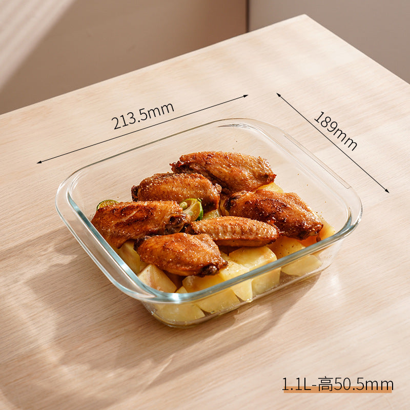 Household high borosilicate glass baking pan High temperature resistant glass baking pan oven microwave steaming fish special steaming and baking