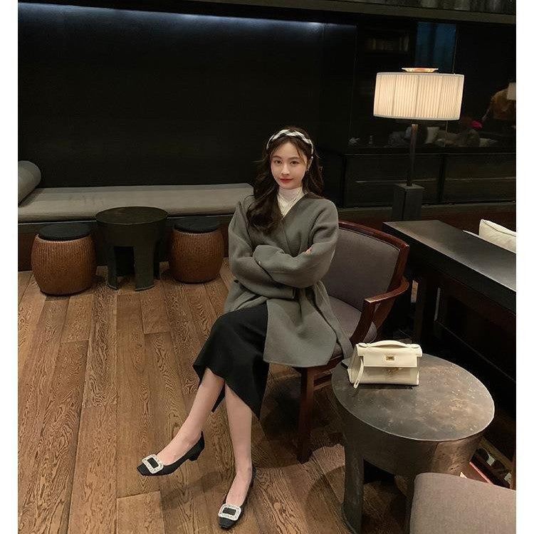 Grape Mom Studiolee evening evening style temperament rhinestone square buckle square toe shallow heel silk commuter single shoes women