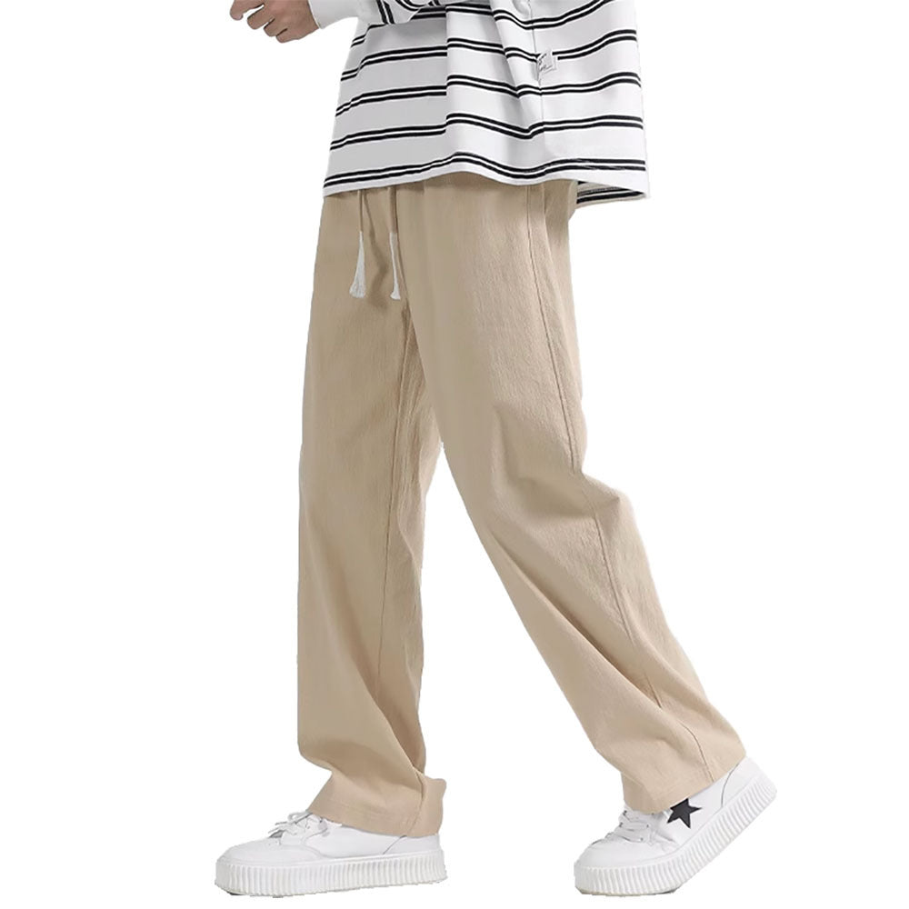 Pants: Men's spring and autumn cotton and linen straight-leg pants, men's slacks, loose men's pants, autumn sports trousers, cotton sweatpants