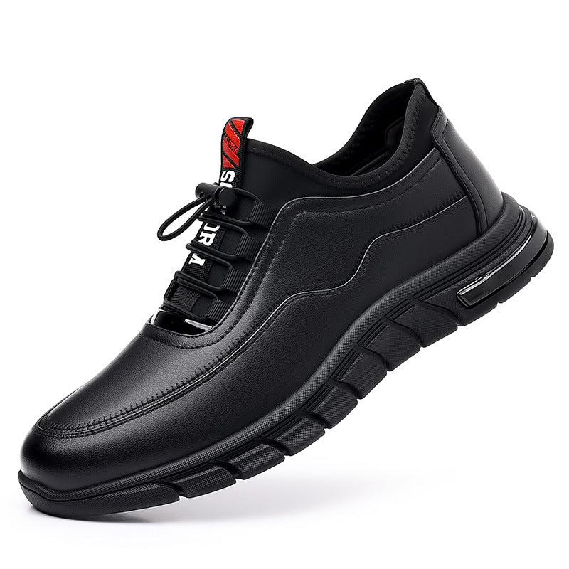 Men's Shoes Autumn Breathable Sneakers Men's Shoes Black Leather Soft Sole Men's Sports Non Slip Business Casual Leather Shoes