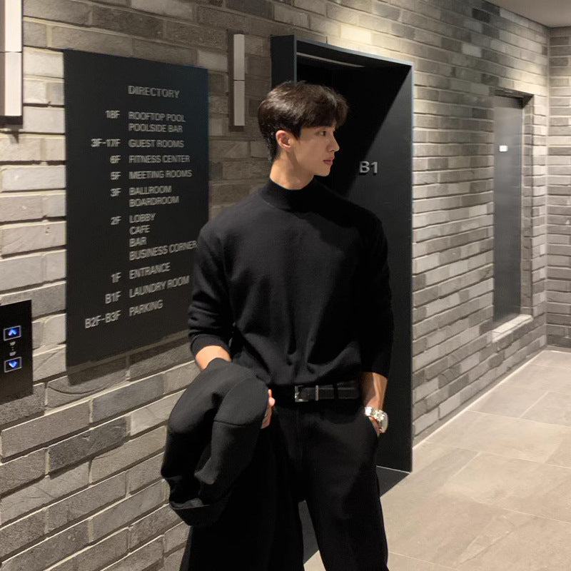 De velvet semi-high neck base shirt men's autumn with coat suit with fleece mature and stable men's long-sleeved t-shirt