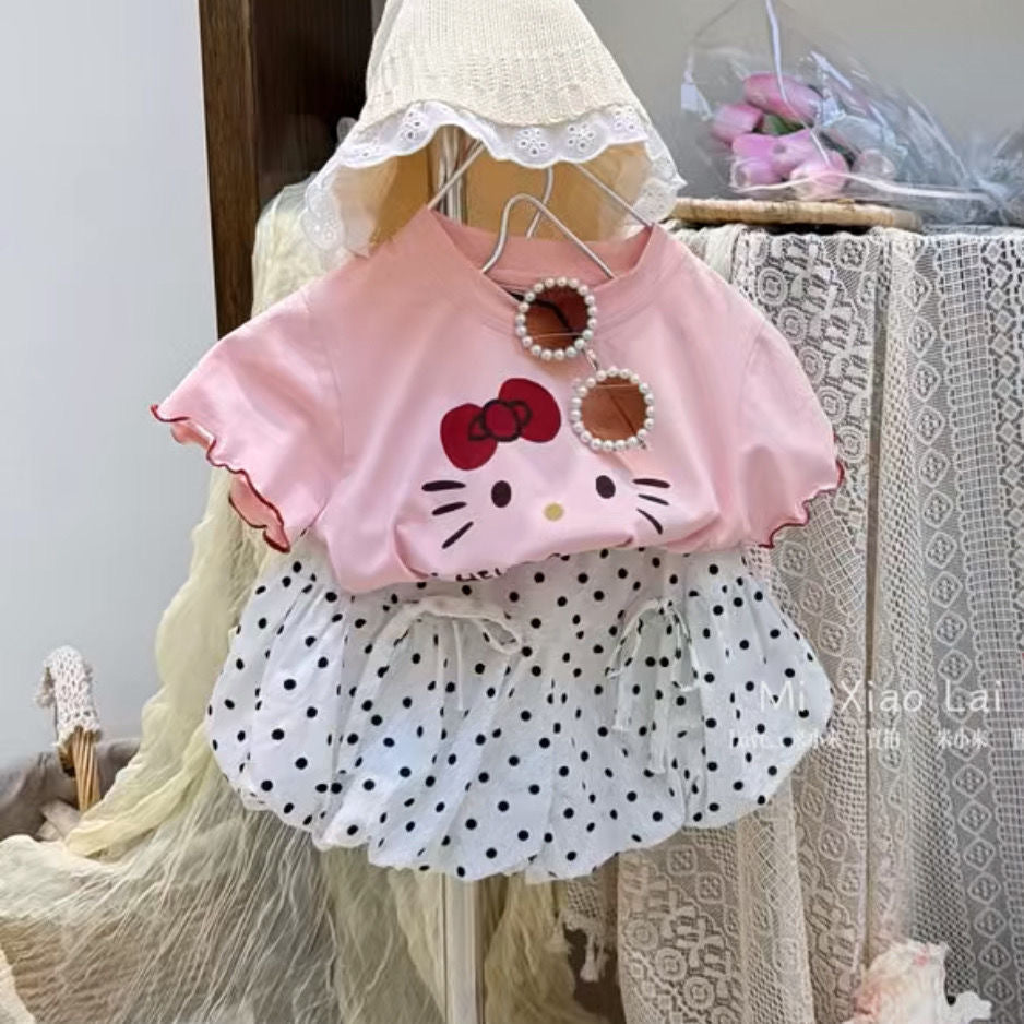 Korean girl fungus kt cat print short sleeve cotton T-shirt baby girl cute foreign and versatile cartoon top