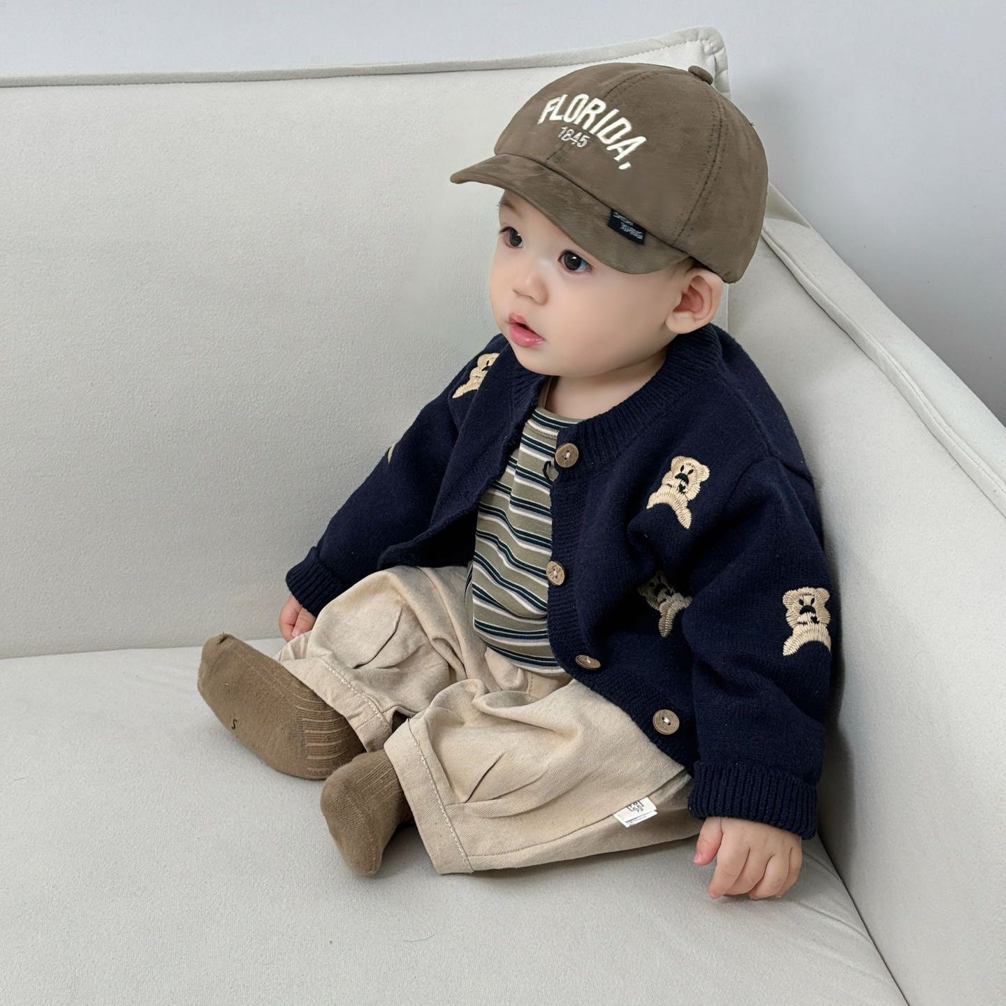 Korean children's clothes boy's suit 2025 new spring clothes fashionable knitted cardigan autumn foreign baby cute coat