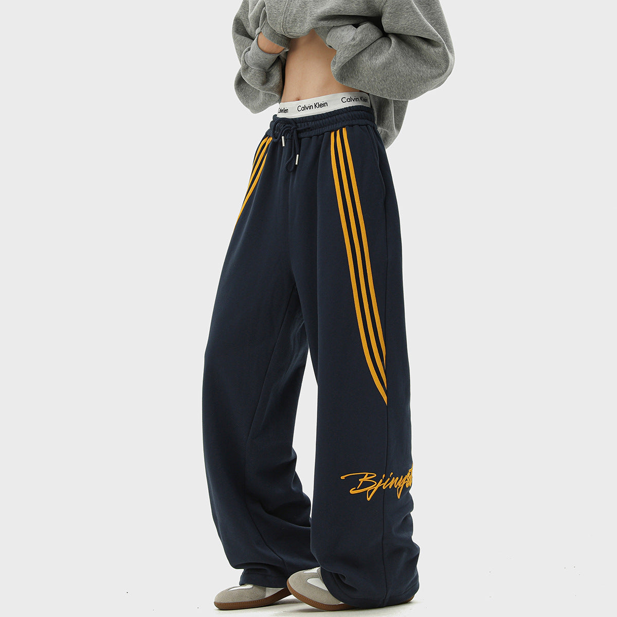 American trendy brand striped sports sweatpants men's spring new high street loose drape straight wide-leg casual long pants