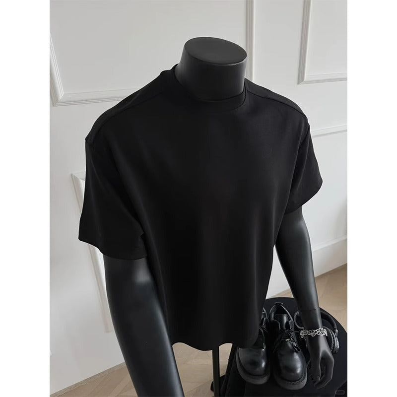 Heavyweight combed cotton white full-shouldered short-sleeved men's heavyweight cotton American crewneck T-shirt with a base layer and half sleeves
