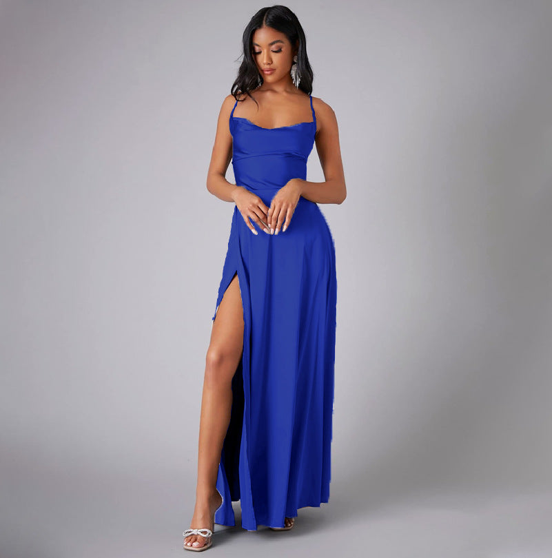 2024 new European and American foreign trade women's clothing sexy slim slim backless Amazon suspender waist dress long skirt