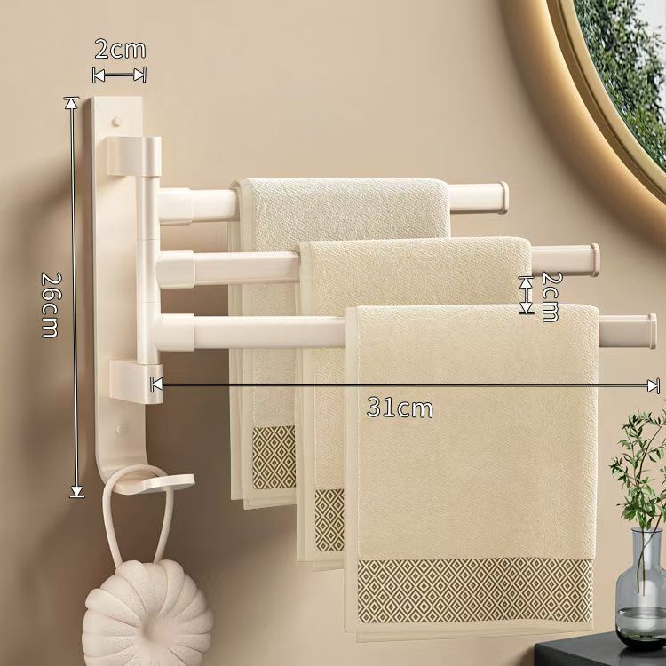 Rotating towel rack, bathroom punching-free hanging rod, bath towel rack, bathroom artifact corner wall hanging shelf, milk white