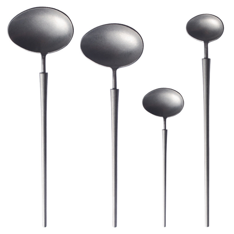 Japanese Style Vintage Aged Stainless Steel Western Dinner Spoon Home Creative 304 Dinner Spoon Soup Spoon Coffee Long Handle Stirring Spoon