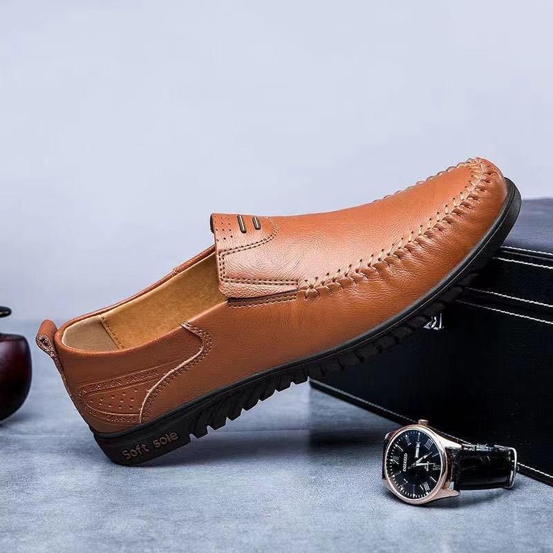 858 men's shoes 2023 new spring and summer soft soles and versatile business one-foot pedals four green beans and bean casual leather shoes