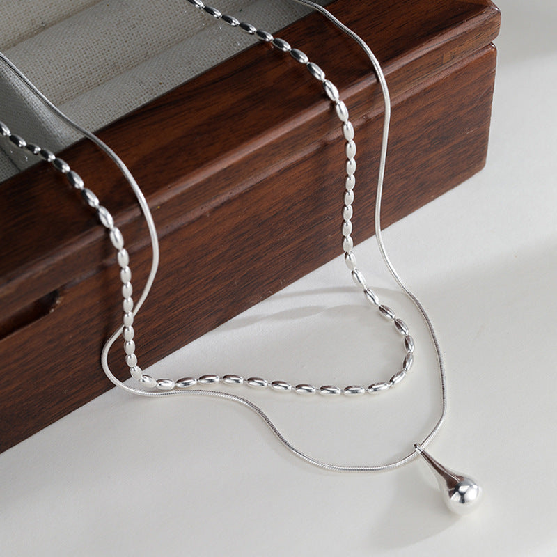 Simple and versatile, double-layered water drop necklace, female cold style, personality temperament, high-end sense of rice, clavicle chain, ins necklace
