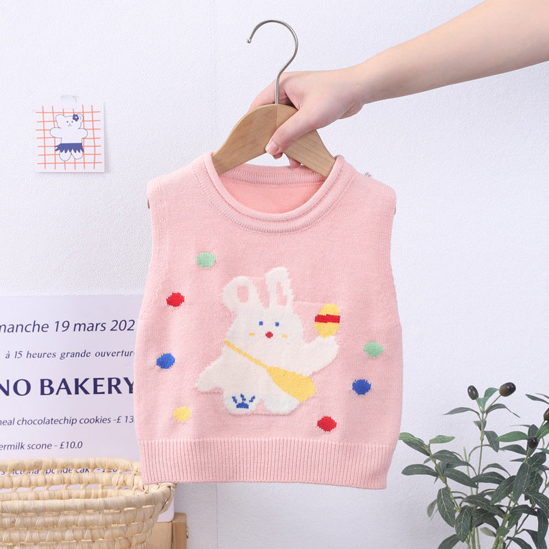 Girls' knitted vests, foreign style, outer wear, girls' 2025 autumn Maillard spring clothes, baby sweaters, spring and autumn vest trends
