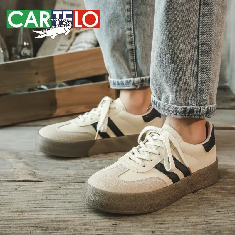 Unisex genuine leather German training shoes 2024 new hot couple retro German training small white shoes men's new canvas shoes