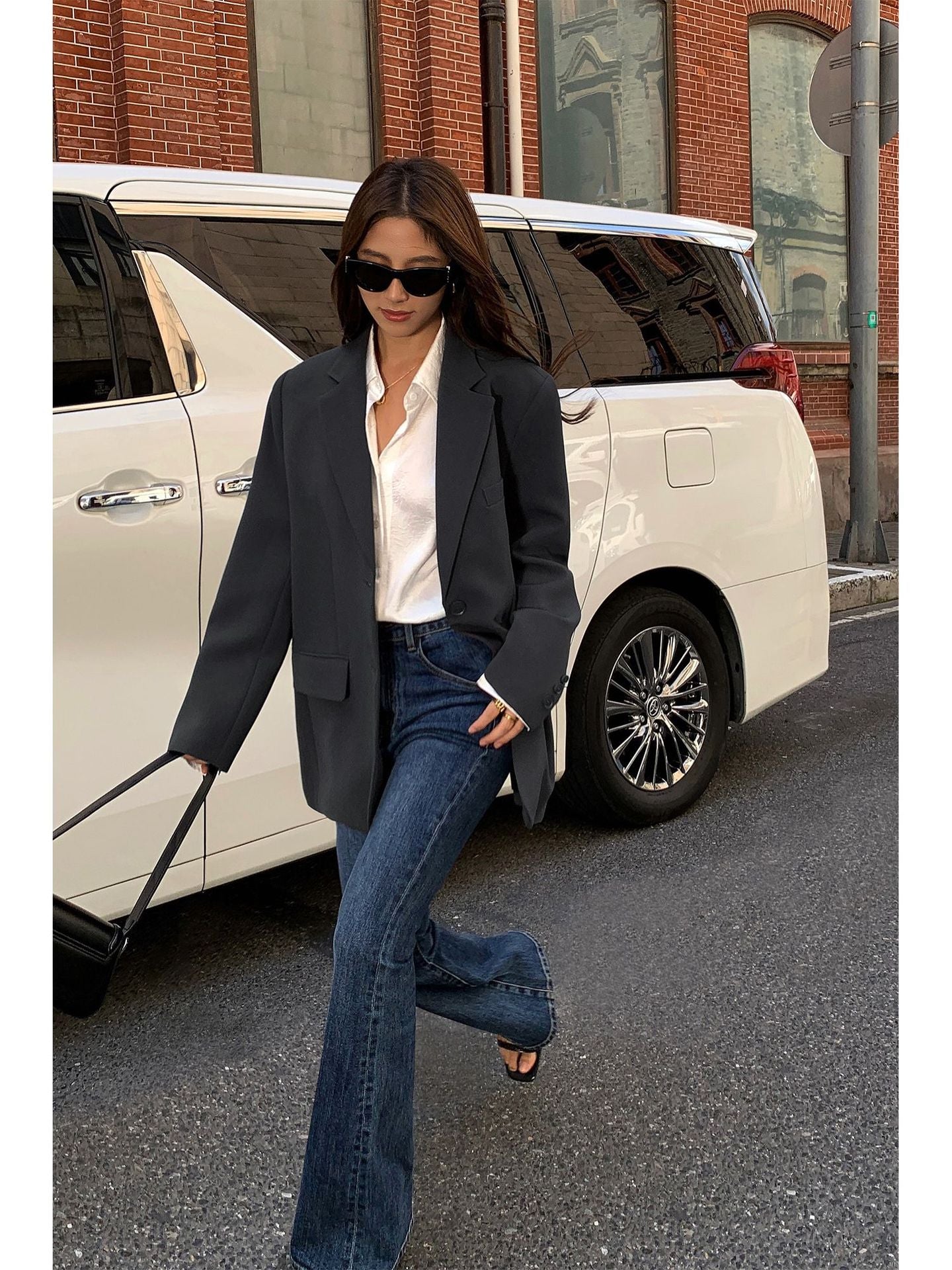 oversize gray blazer women's spring and autumn 2024 new korean version casual small man loose suit