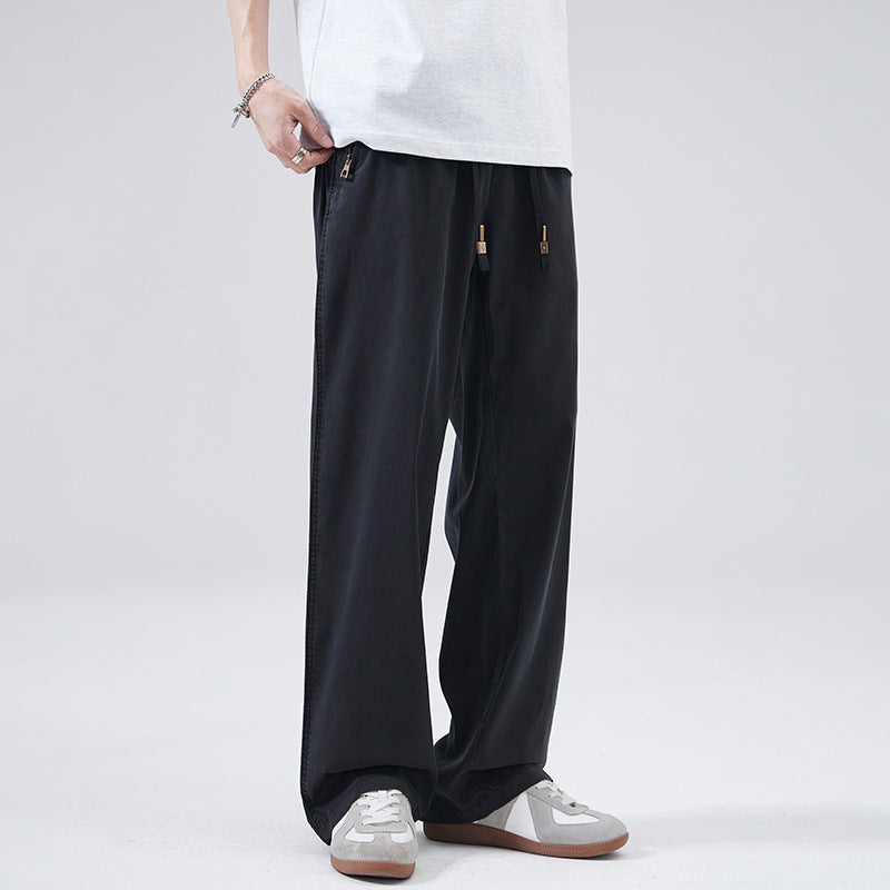 LKTM Men's Summer Lyocell Tencel Slacks Men's Trendy Brand Loose and Versatile Wide-leg Drape Straight Pants