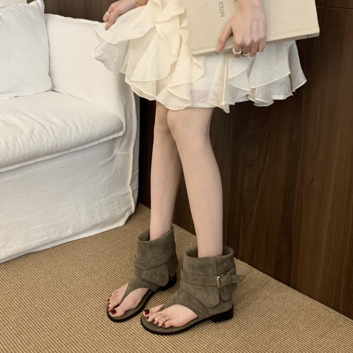 Cowboy Boots Sandals Women's Summer Clip Toe Sandals Women's 2025 New Flat Flip-Flops Retro Women's Shoes Summer Style