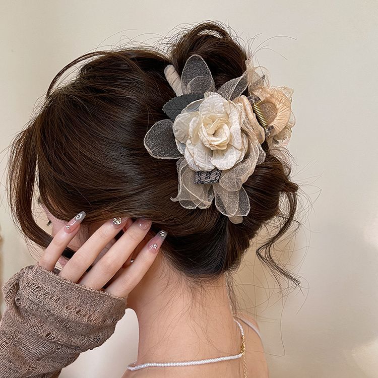 Super fairy camellia grab clip women's summer forest series fairy beauty shark clip French pan hairpin back of the head clip headwear