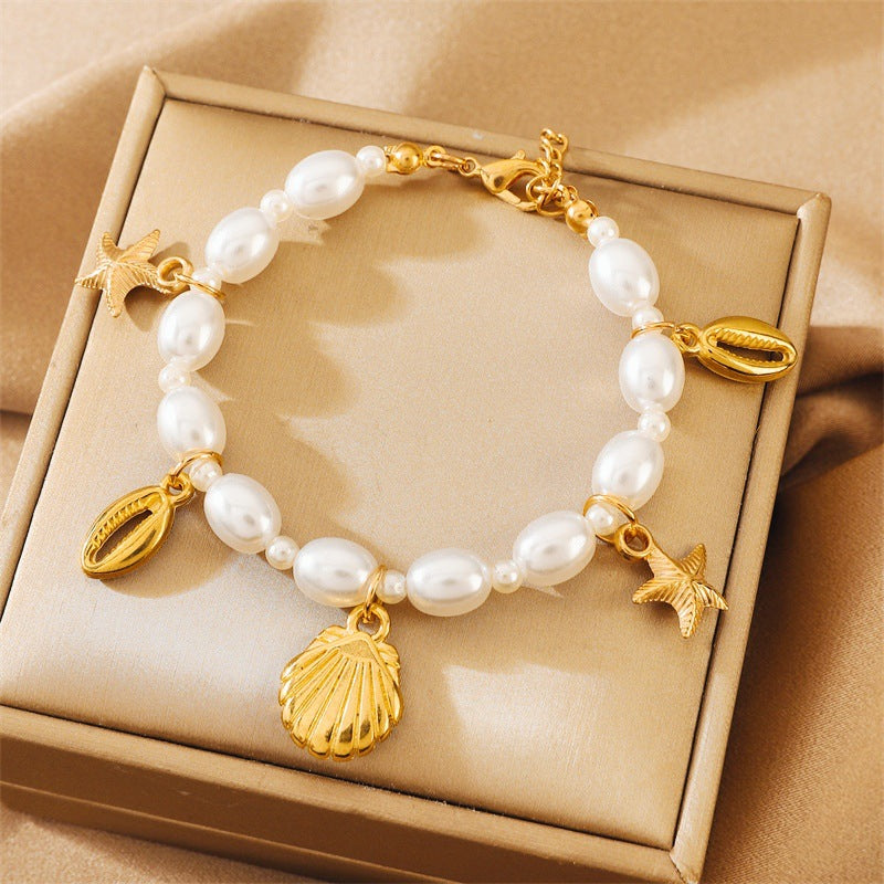 European and American cross-border beach ocean pearl ankle summer beach series starfish shell foot ornament versatile fashion bracelet