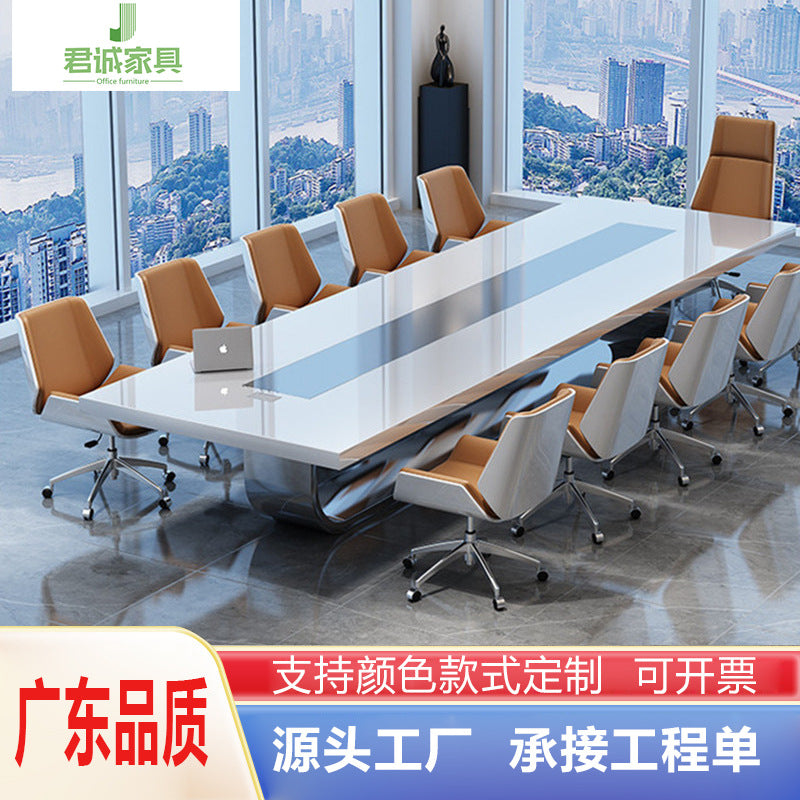 Juncheng white lacquered conference table, table, simple and modern, large office, rectangular reception, negotiation table and chair combination