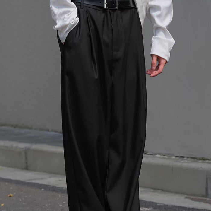 American brown trousers, men's loose straight-leg long pants, casual and versatile, commuter suit pants, wide-leg cargo pants, dad pants