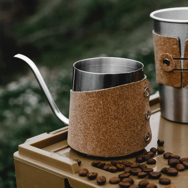 Amazon hot water cup heat insulation cork set coffee cup stainless steel hand poured mocha coffee pot gift set