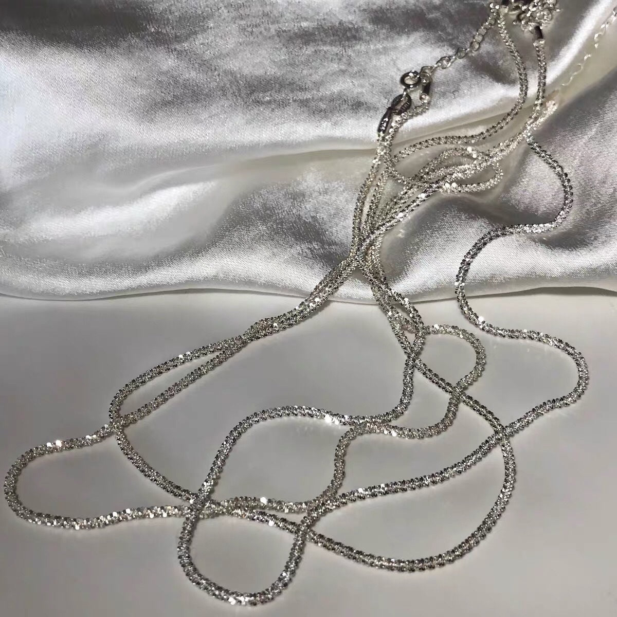 Silver ~ sparkling Italy imported glitter chain nude 925 sterling silver clavicle chain cold wind necklace women