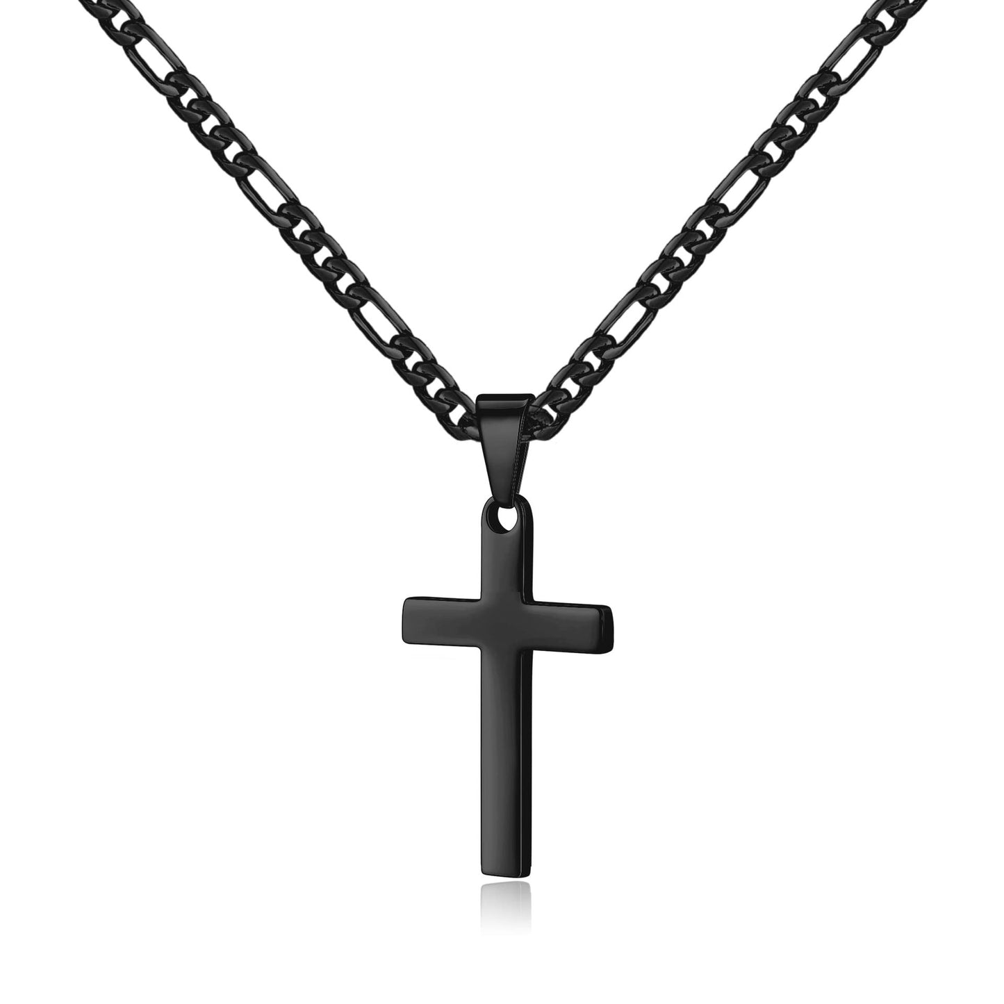 Cross Border Hot Selling 18k Gold Stainless Steel Cross Necklace Men's Figaro Chain Black Silver Gold Ten Pendant