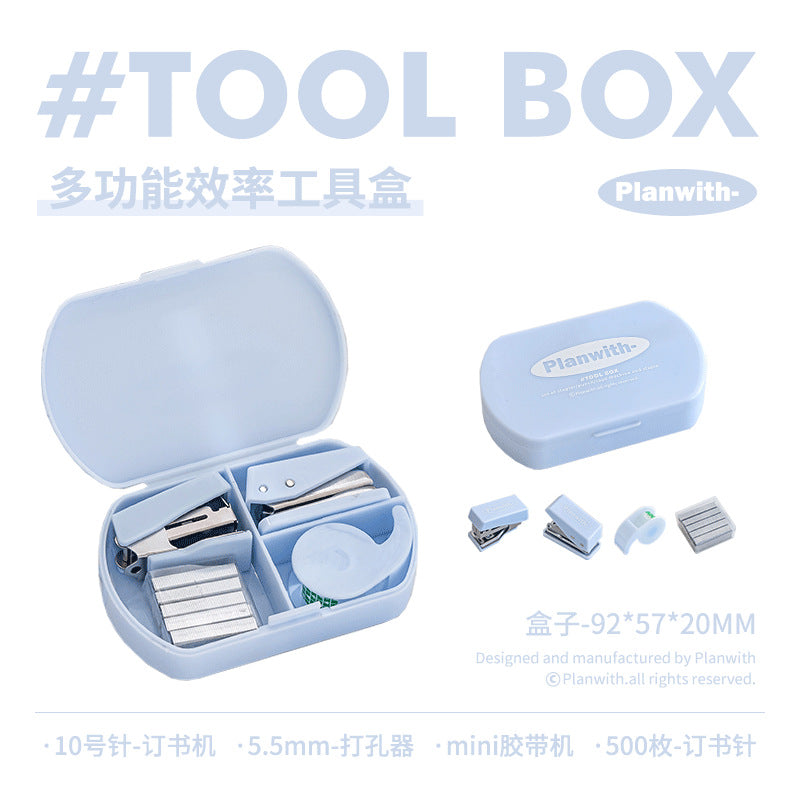 Planwith Multifunctional Efficiency 3-in-1 Handbook Tool Box Stapler Punch Tape Machine Tool Box