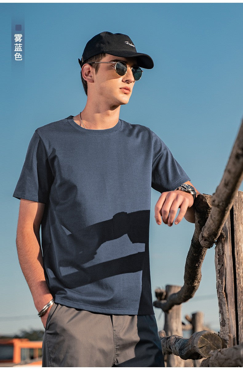 Ice Silk Cotton Men's Short Sleeve T-Shirt Simple Fashion Summer Men's Solid Color Half Sleeve Mercerized Base Shirt Loose T-shirt