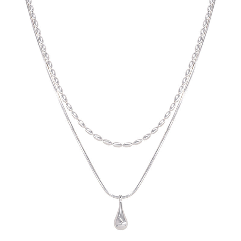 Simple and versatile, double-layered water drop necklace, female cold style, personality temperament, high-end sense of rice, clavicle chain, ins necklace