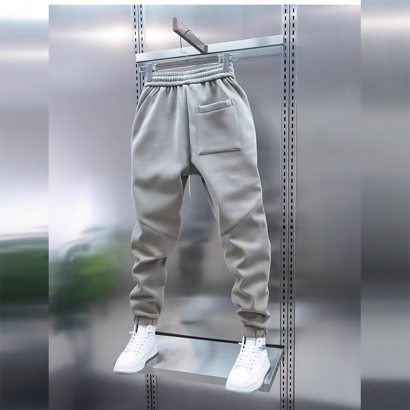 2025 spring men's solid color sports sweatpants trend new leggings stretch versatile small leg pants black in stock