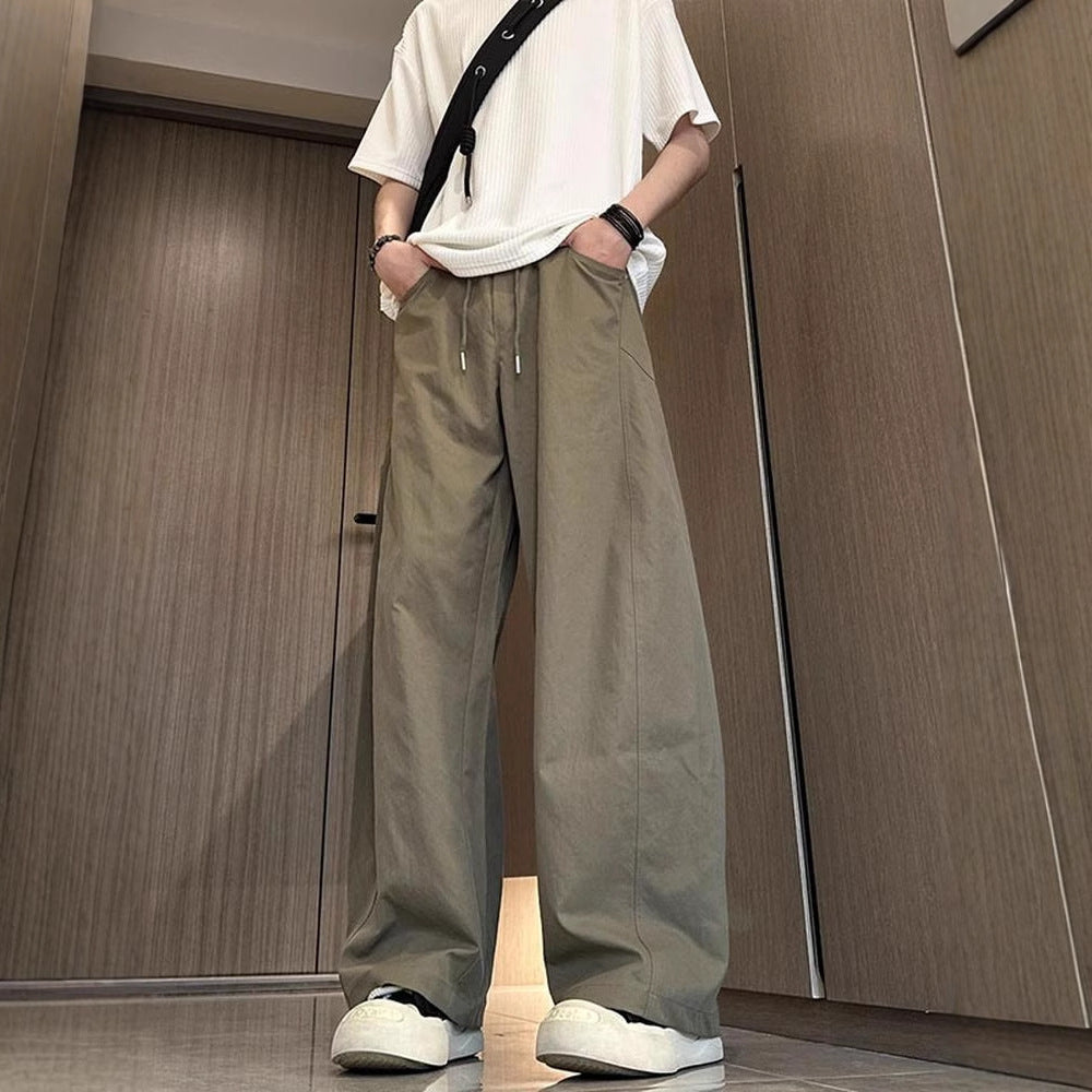 American Slim Casual Pants Men's Spring and Summer Trendy High Street Scimitar Pants Plus Size Loose Straight Wide-leg Long Pants