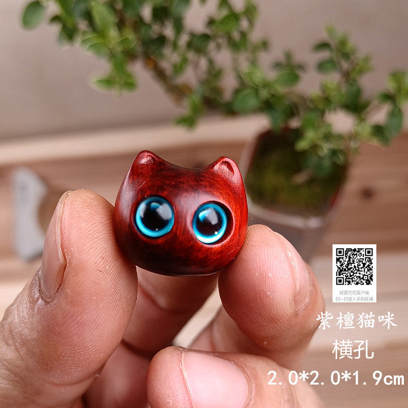 Green sandalwood rosewood cat glow-in-the-dark stone cat DIY accessories ebony keychain car hanging bag hanging handicraft gifts