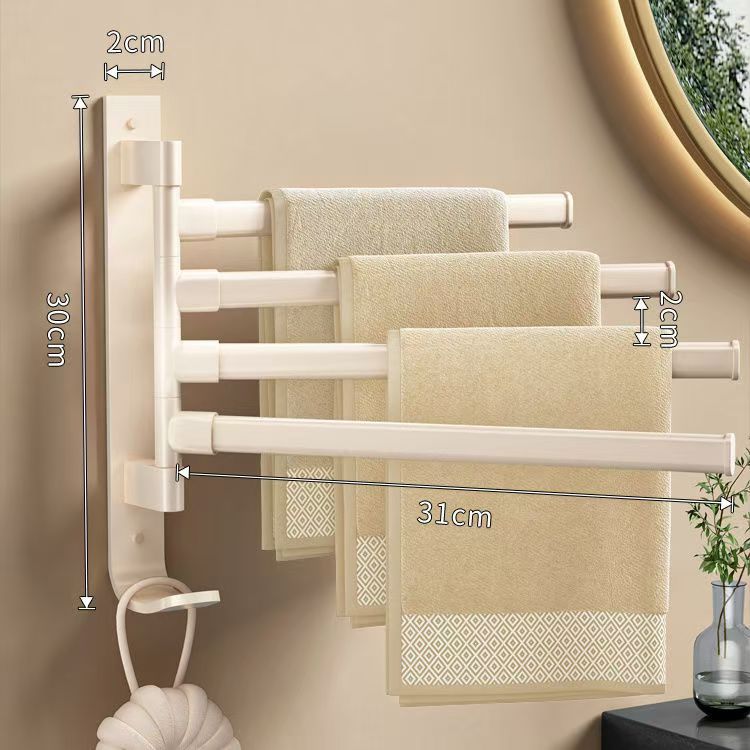 Rotating towel rack, bathroom punching-free hanging rod, bath towel rack, bathroom artifact corner wall hanging shelf, milk white