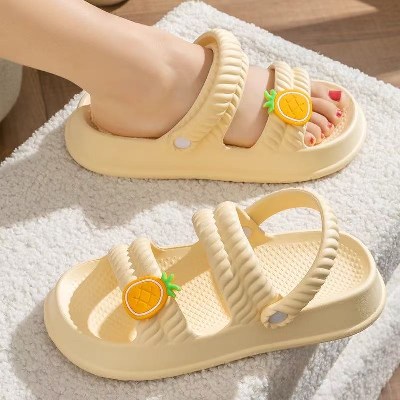 Stepping on shit feeling sandals and slippers women summer outdoor wear cute non-slip thick-soled two-wear sandals soft-soled girls outdoor beach shoes