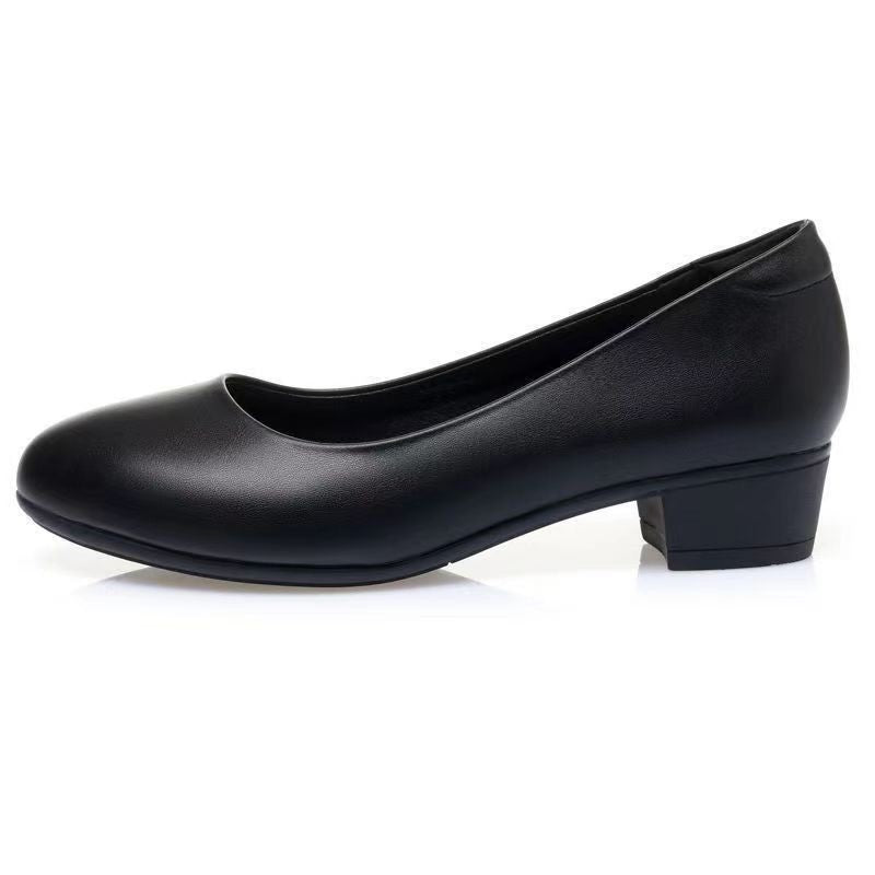 Comfortable professional shoes, work shoes, formal wear, etiquette, interview shoes, women's small leather shoes, single shoes, heel black shoes, spring and autumn