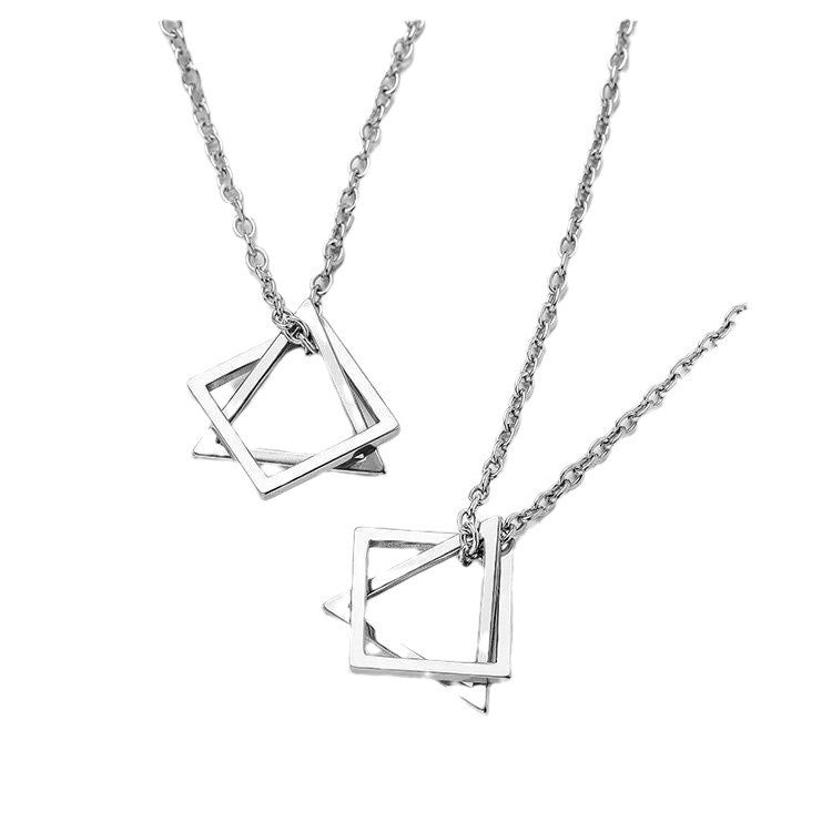 Titanium steel geometric necklace men's triangle square trend women's handsome simple and versatile sweater chain sweater chain