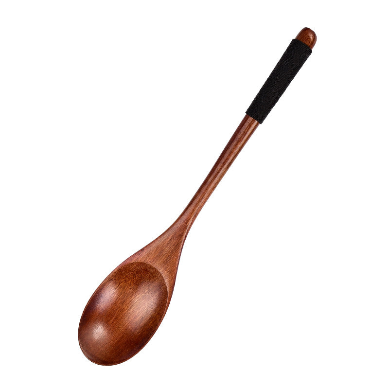 Japanese long handle wooden spoon, wooden fork set, winding thread, wooden soup, soup spoon, solid wood tableware 22.5 cm, factory wholesale