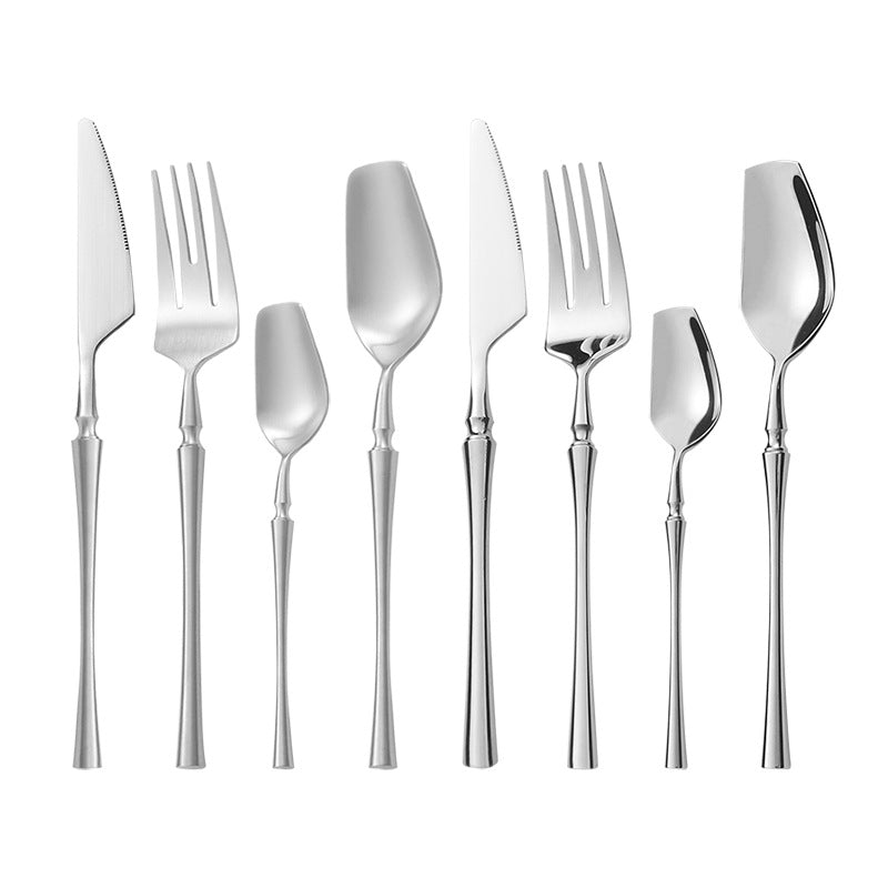 304 stainless steel cutlery set flat head small waist knife, fork and spoon four-piece set of glossy matte stainless steel cutlery