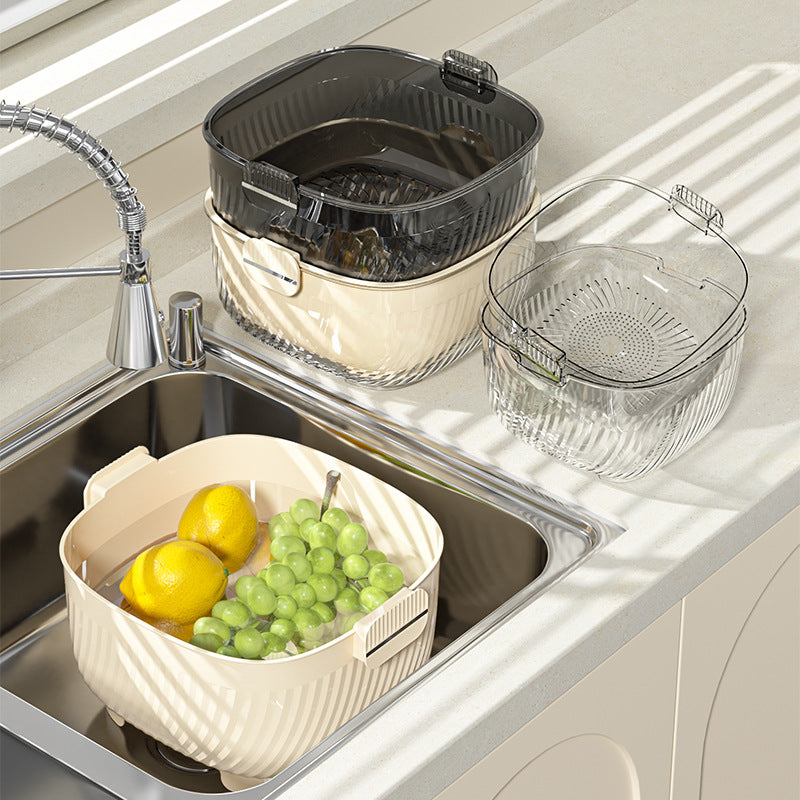 Double washbasin, drainage basket, kitchen supplies, household fruit bowl, living room, rice washing artifact, washing fruit and vegetable basket