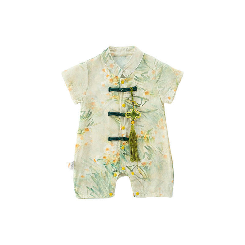 Baby clothes, summer clothes, one-piece clothes, thin clothes, crawling clothes, baby boys, Chinese style, full moon, Hanfu, send Chinese knots