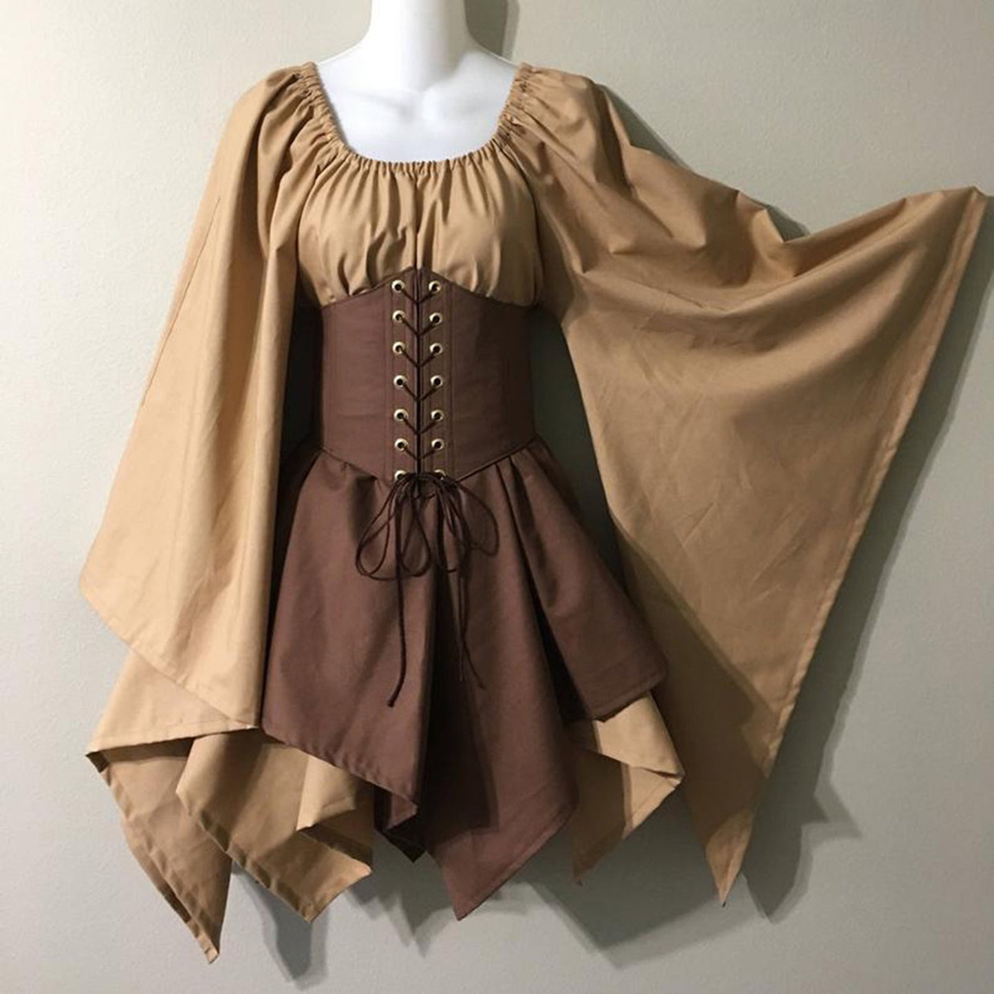 Cross-border new European and American bell sleeve long sleeve medieval Renaissance dress stitching long skirt one piece for hair