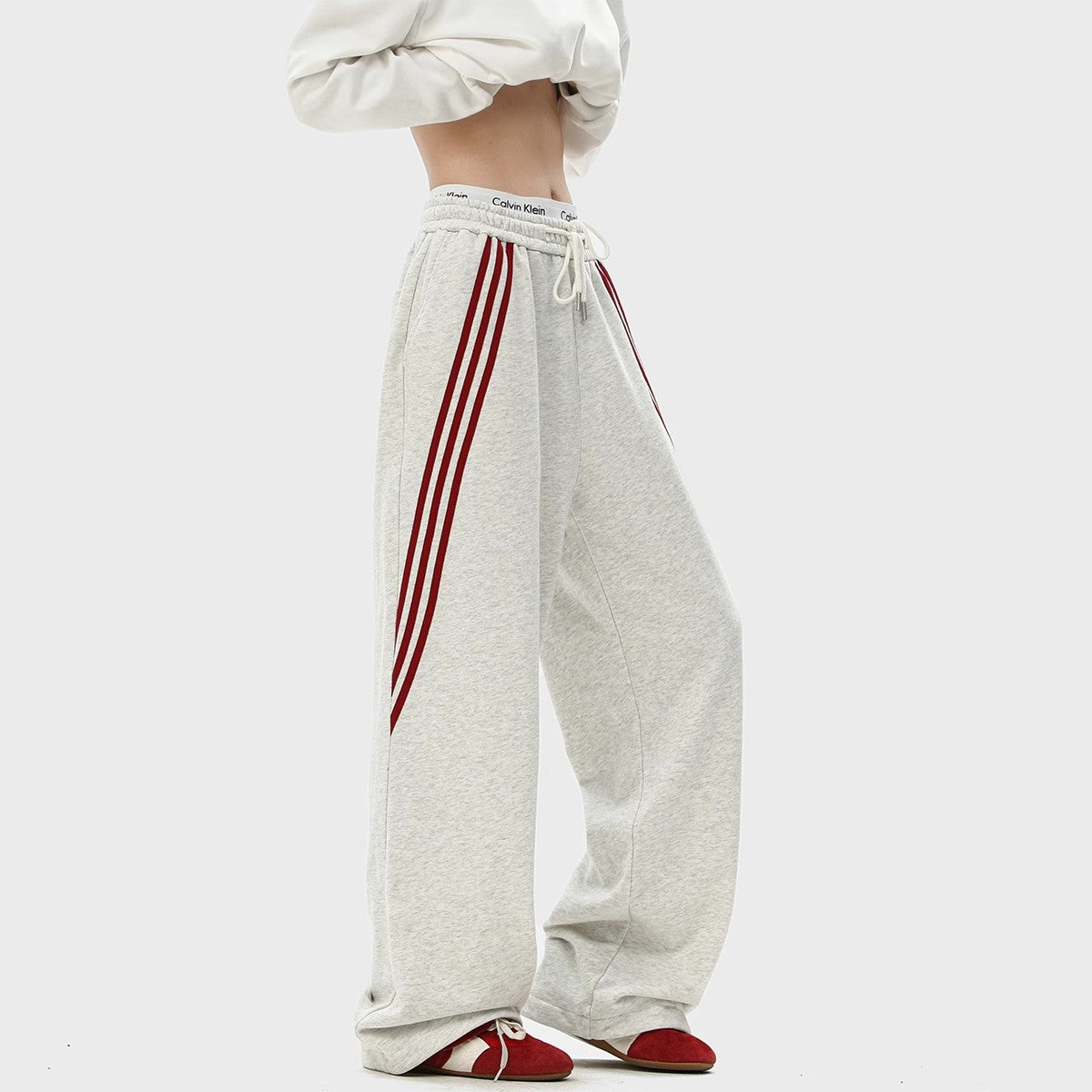 American trendy brand striped sports sweatpants men's spring new high street loose drape straight wide-leg casual long pants